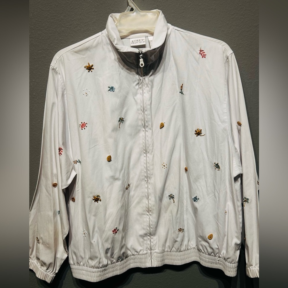 Koret White Bomber Jacket with Floral Embroidery